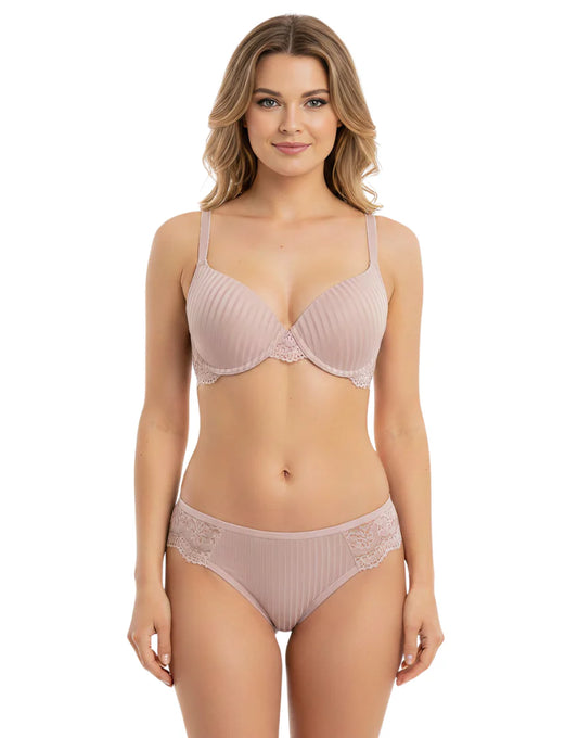 LIGHTLY PADDED WIRED BRA SET WITH TOUCH OF LACE-ROSE MAUVE