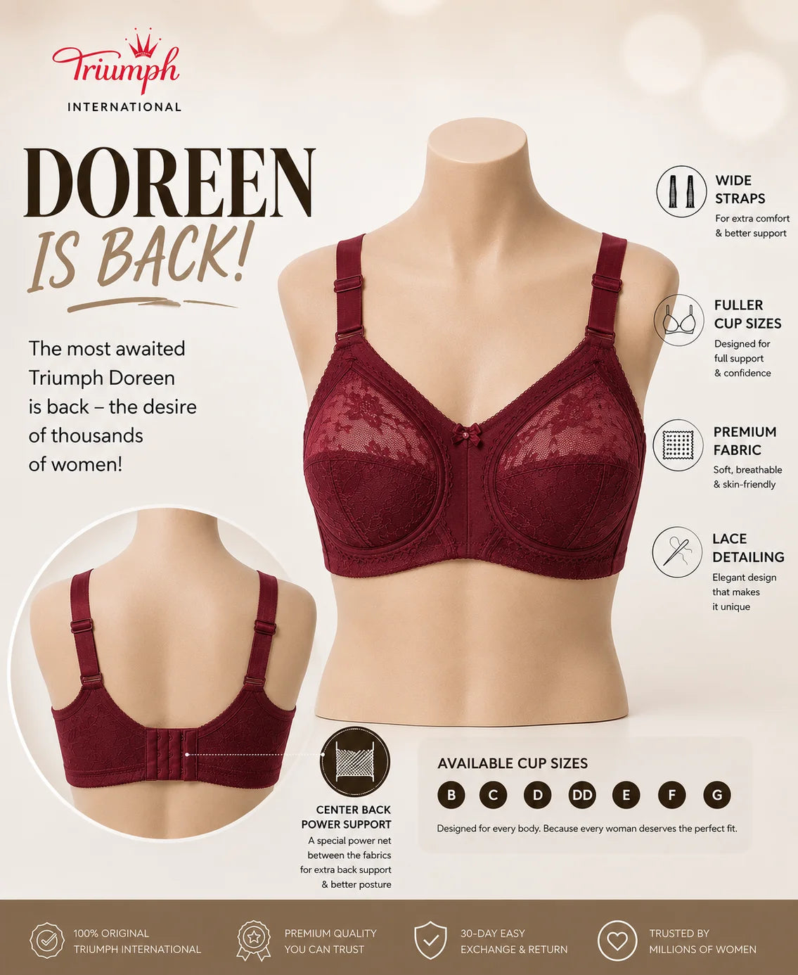 BUY 1 GET 1 FREE OFFER PACK OF 02 SPECIAL BUMPER OFFER TRIUMPH DOREEN MINIMIZER BRA UPTO 70% OFF BEST BRA FOR SUMMER